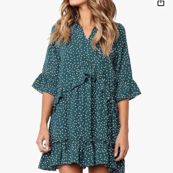 Naggoo Dresses & Skirts - Naggoo Women's Green Polka Dot Ruffle Dress - Size M
